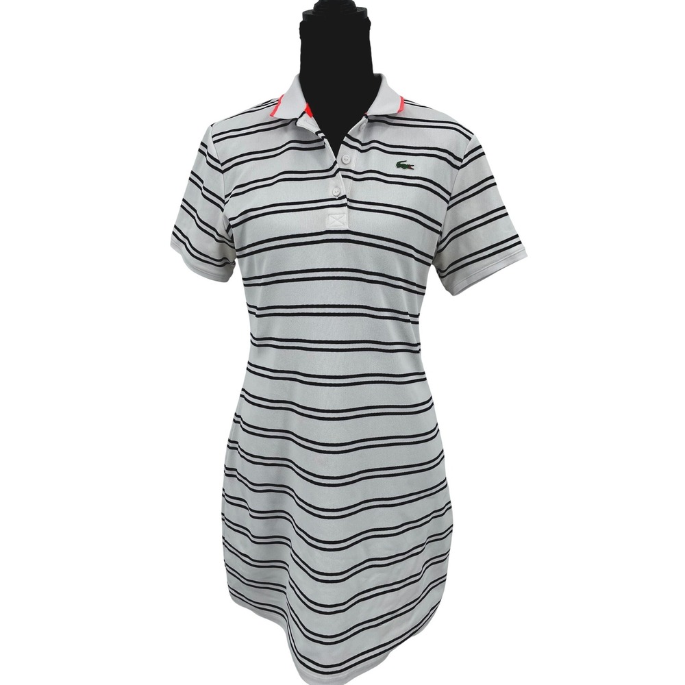 Lacoste Sport Polo Dress Womens 38 US M White Striped Preppy Chic Nautical